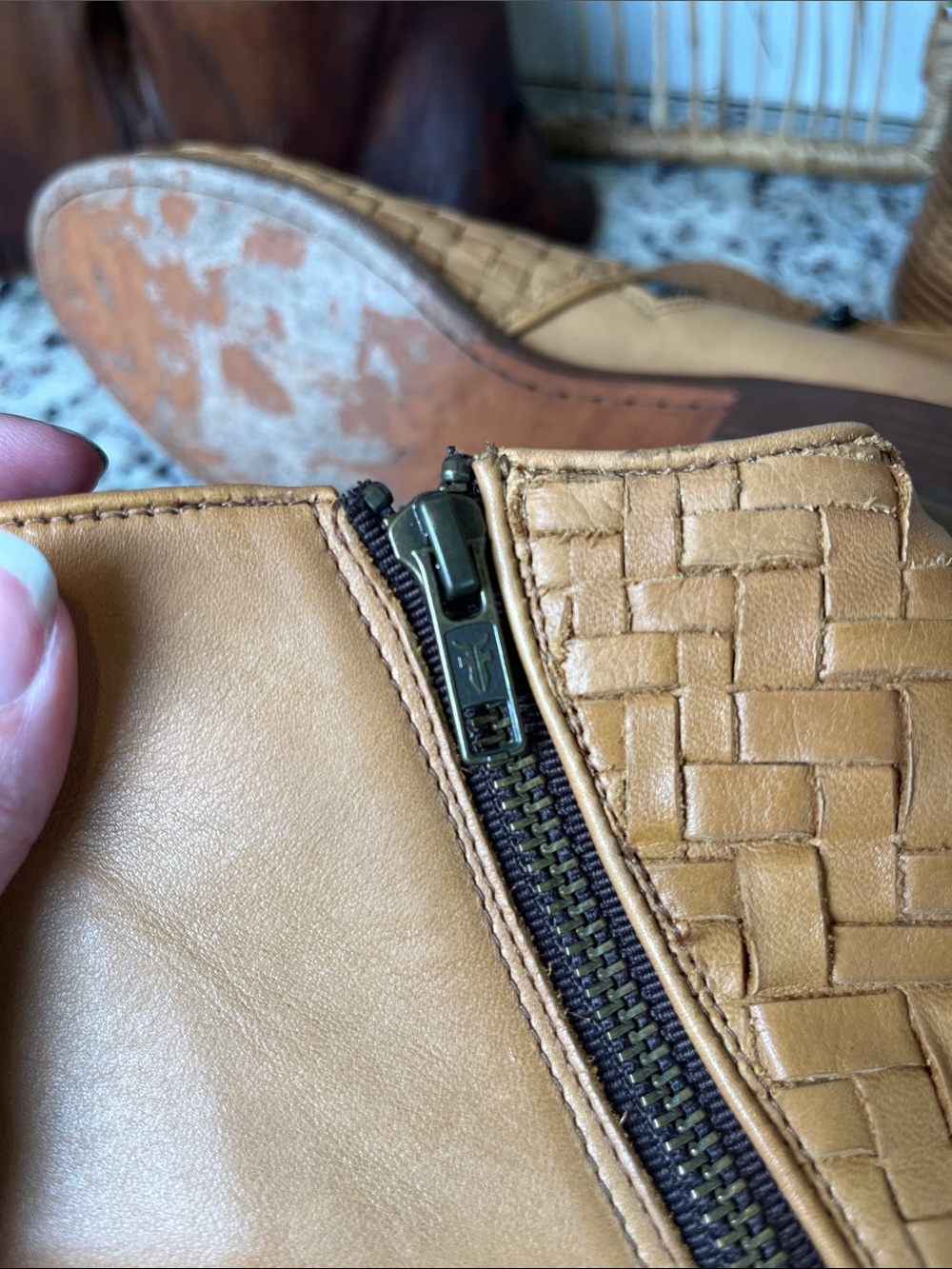 Frye Woven Leather Ankle Booties in Tan - Picture 12 of 14